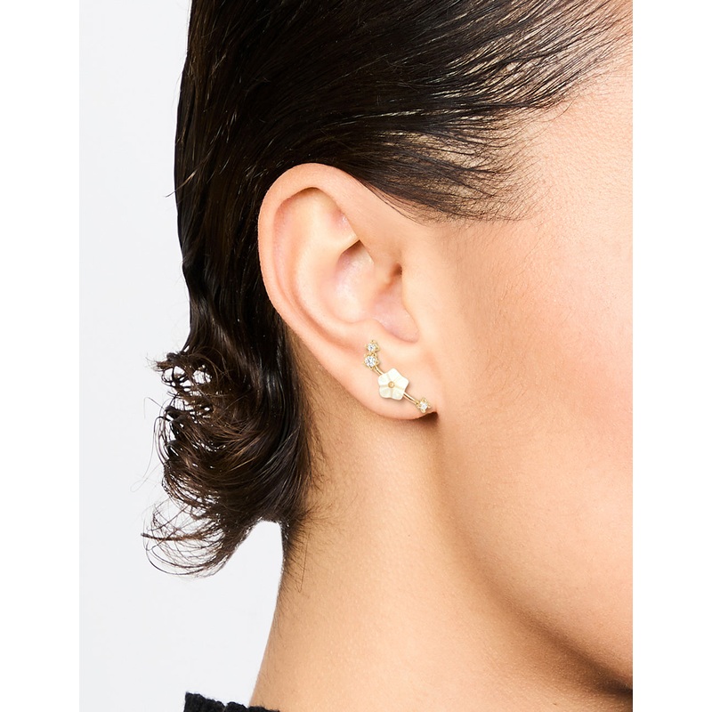 Gold Plated Flower Crawler Earrings