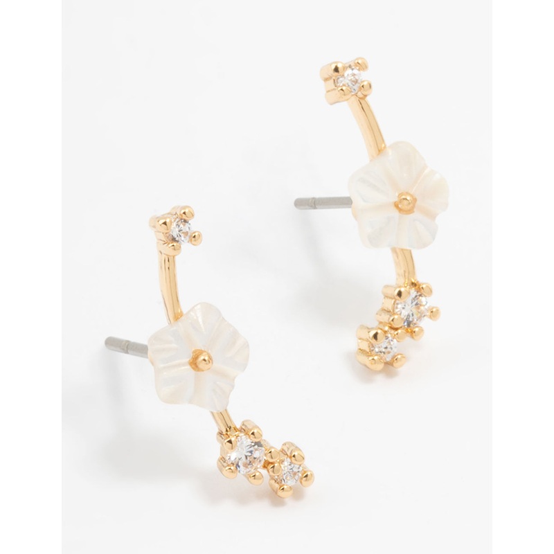 Gold Plated Flower Crawler Earrings