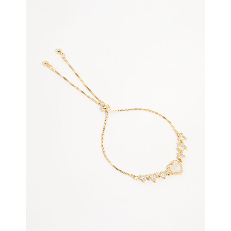 Gold Plated Mother Of Pearl & Mini Heart Toggle Bracelet
