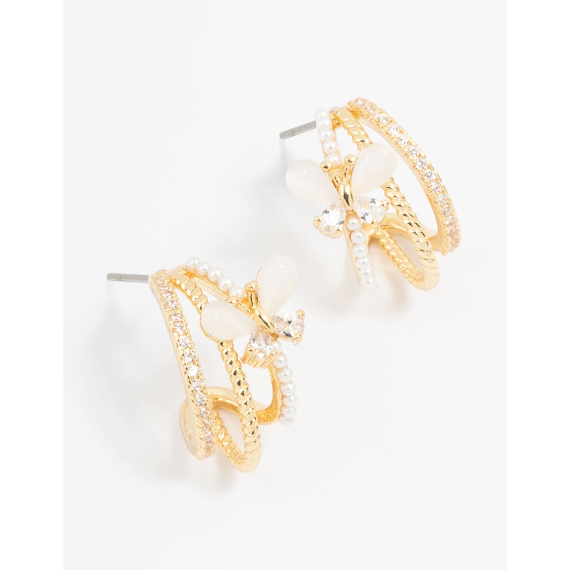 Gold Plated Pave Crystal Butterfly Jacket Earrings