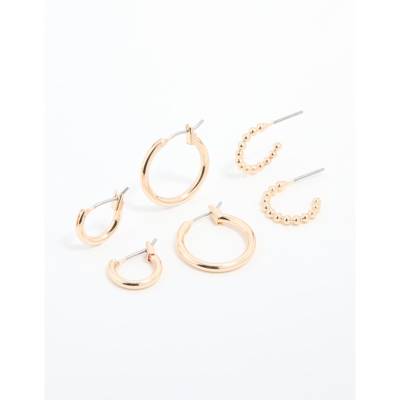 Gold Sleek & Bubble Hoop Earrings 3-Pack