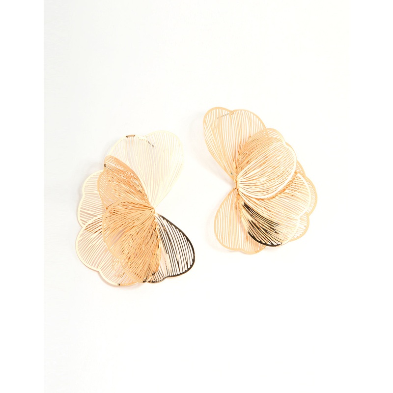 Gold Wire Petal Stud Earrings