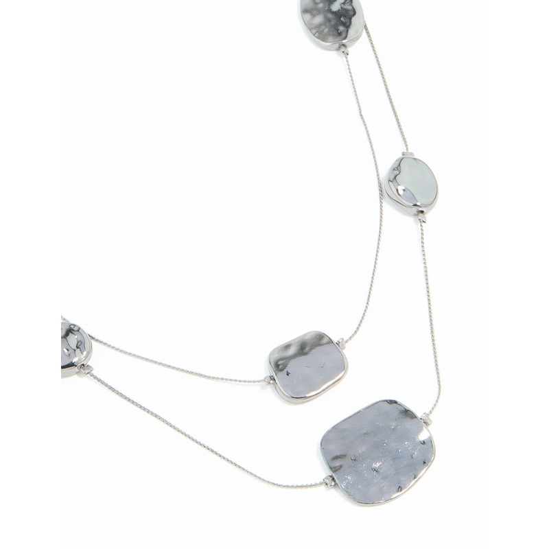 Gunmetal Blue Circle Layered Necklace