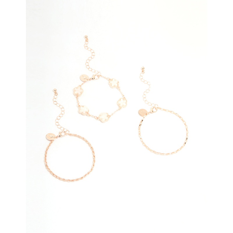 Rose Gold Flower & Chain Bracelets 3-Pack