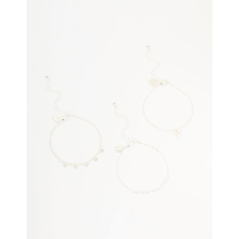 Silver Diamante Bow & Heart Bracelets 3-Pack