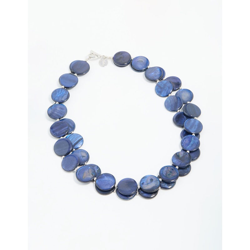 Blue Genuine Shell Disc Layered Necklace