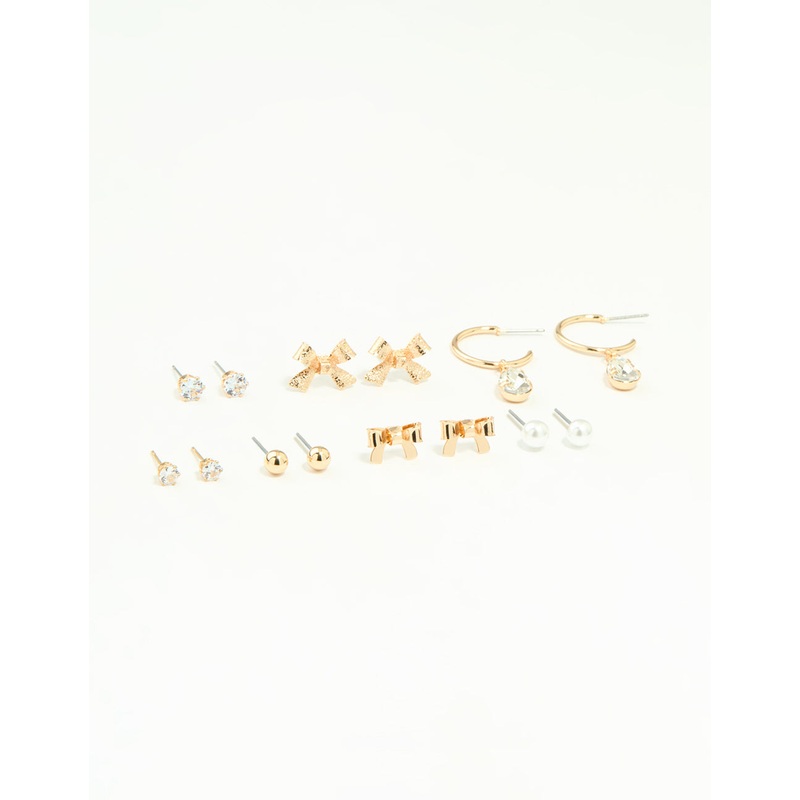 Gold Diamante & Pearl Earrings Stack 7-Pack