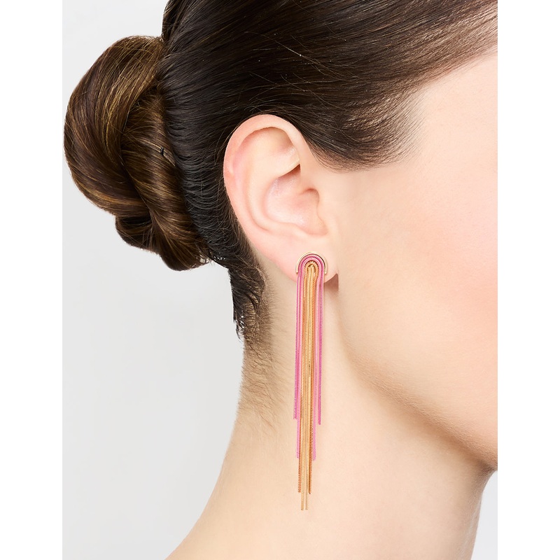 Gold Pink Cupchain Drop Earrings