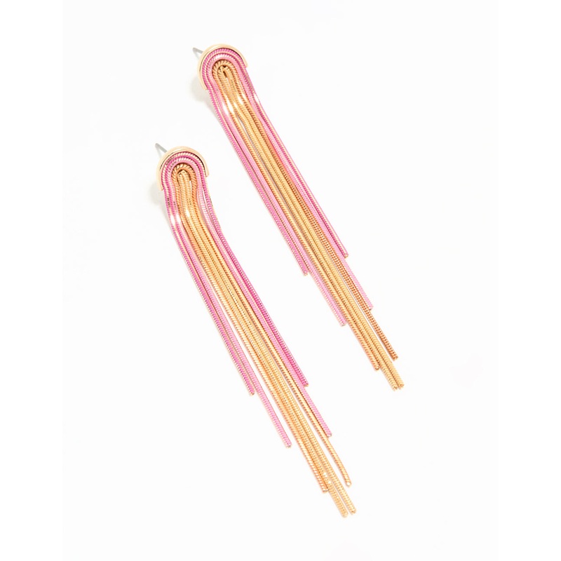 Gold Pink Cupchain Drop Earrings