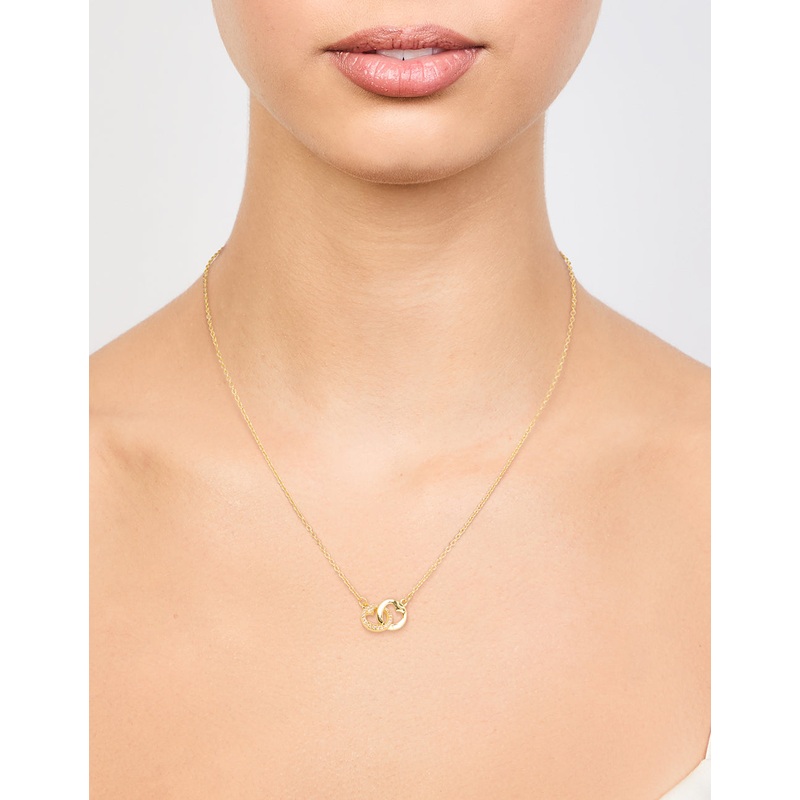 Gold Plated Brass Cubic Zirconia Double Heart Link Pendant Necklace
