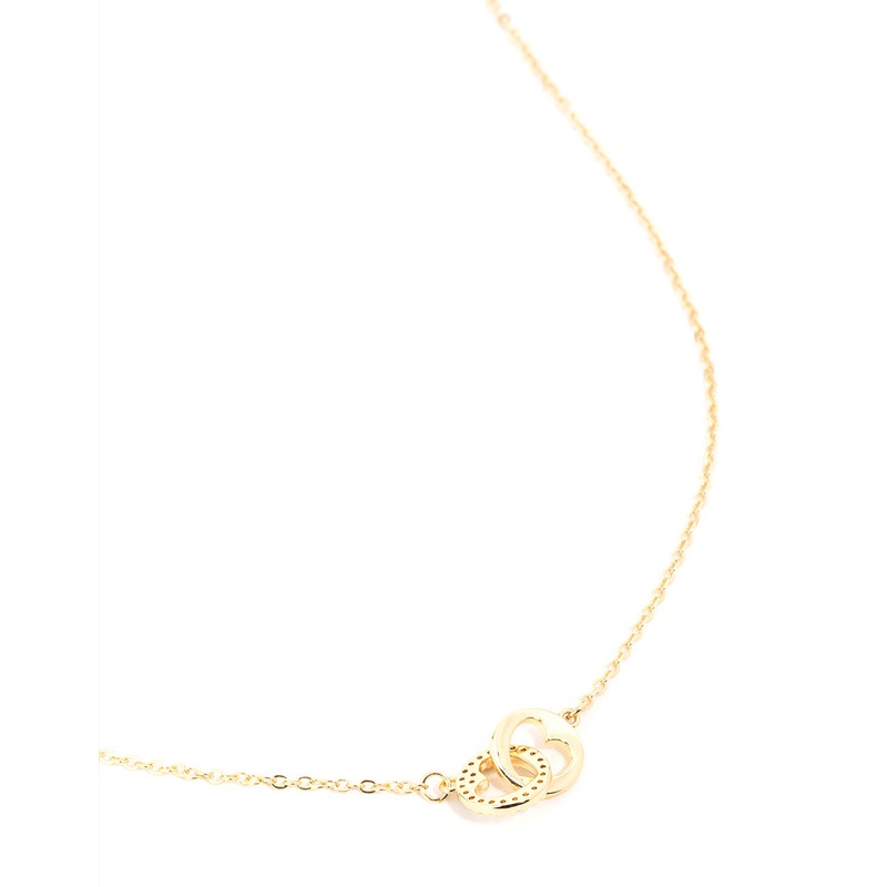 Gold Plated Brass Cubic Zirconia Double Heart Link Pendant Necklace