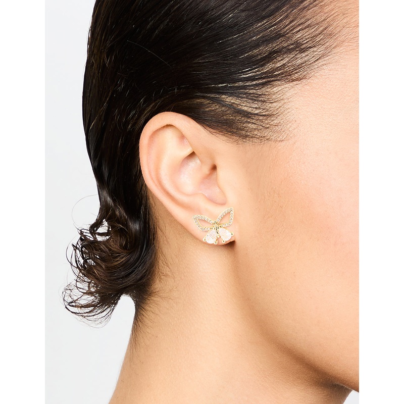Gold Plated Cubic Zirconia Butterfly Stud Earrings