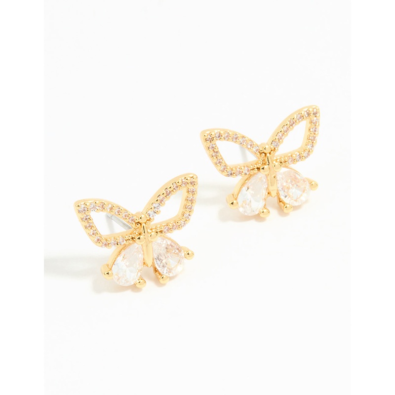 Gold Plated Cubic Zirconia Butterfly Stud Earrings