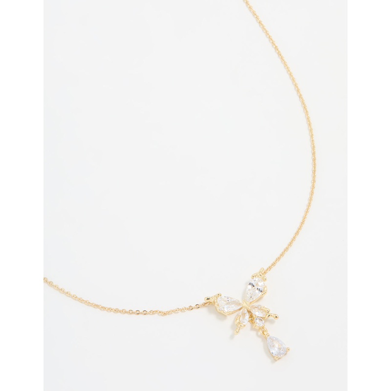 Gold Plated Cubic Zirconia Butterfly Teardrop Necklace