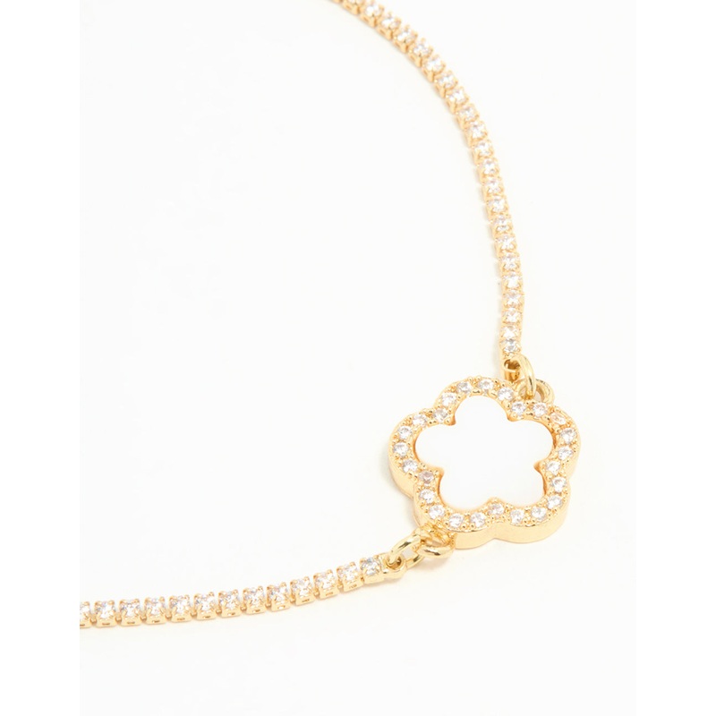 Gold Plated Cubic Zirconia Flower Toggle Bracelet