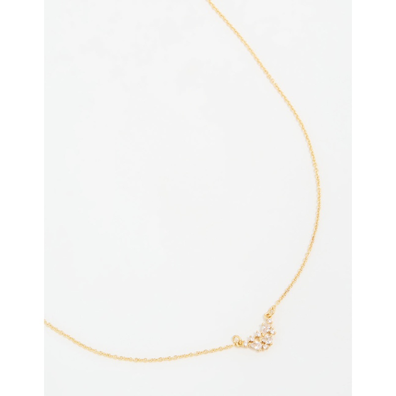 Gold Plated Cubic Zirconia Mini Pear Cluster Necklace