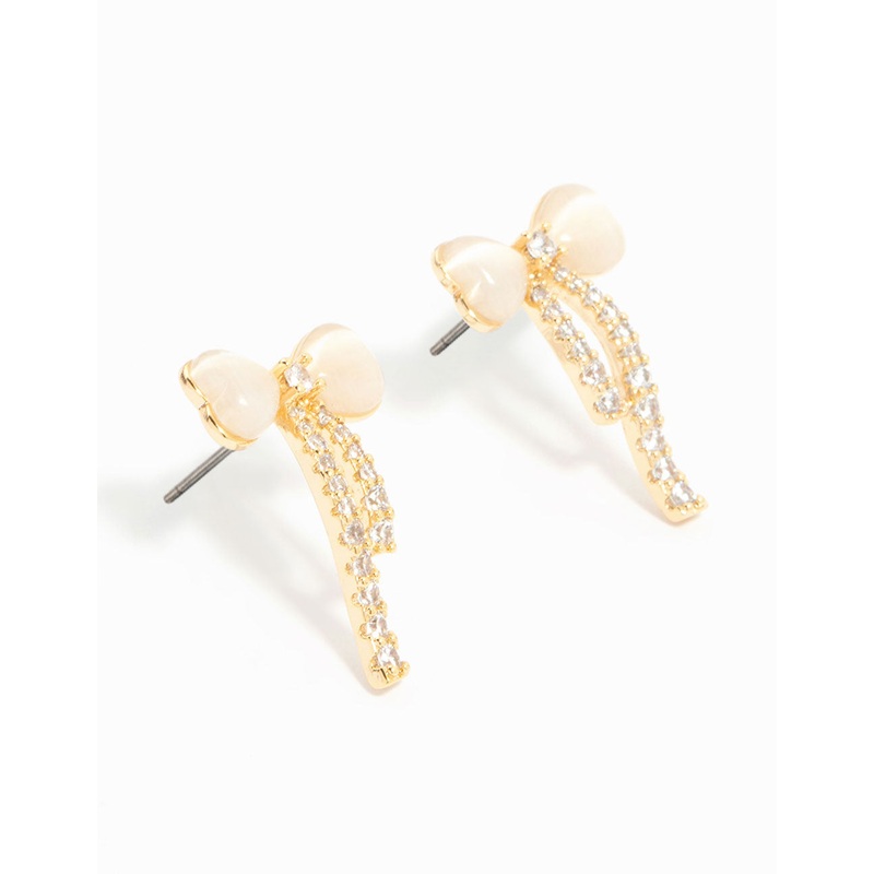 Gold Plated Diamante Bow Stud Earrings