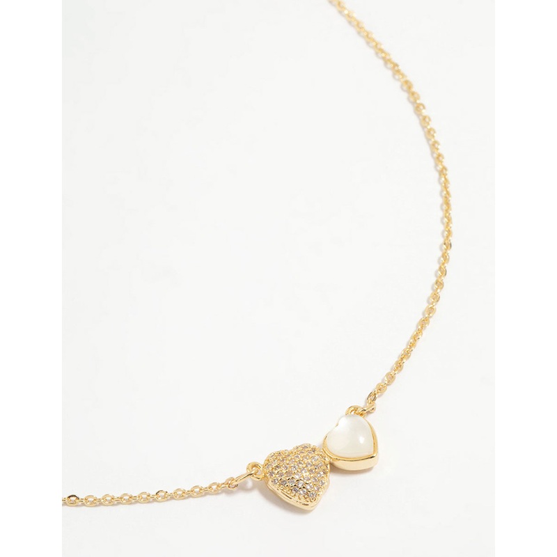 Gold Plated Diamante Hearts Pendant Necklace