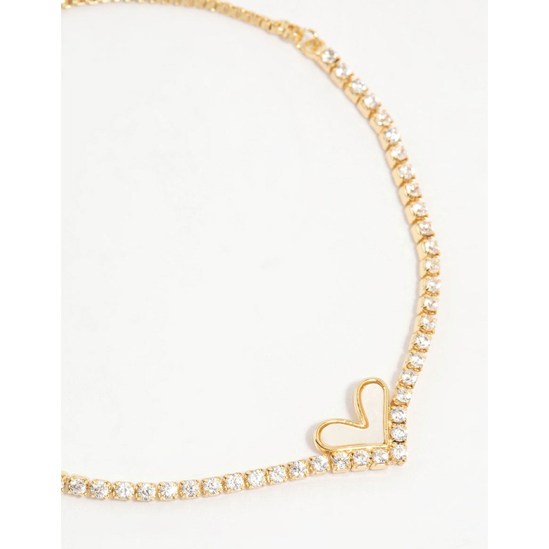 Gold Plated Diamante Mini Heart Toggle Bracelet