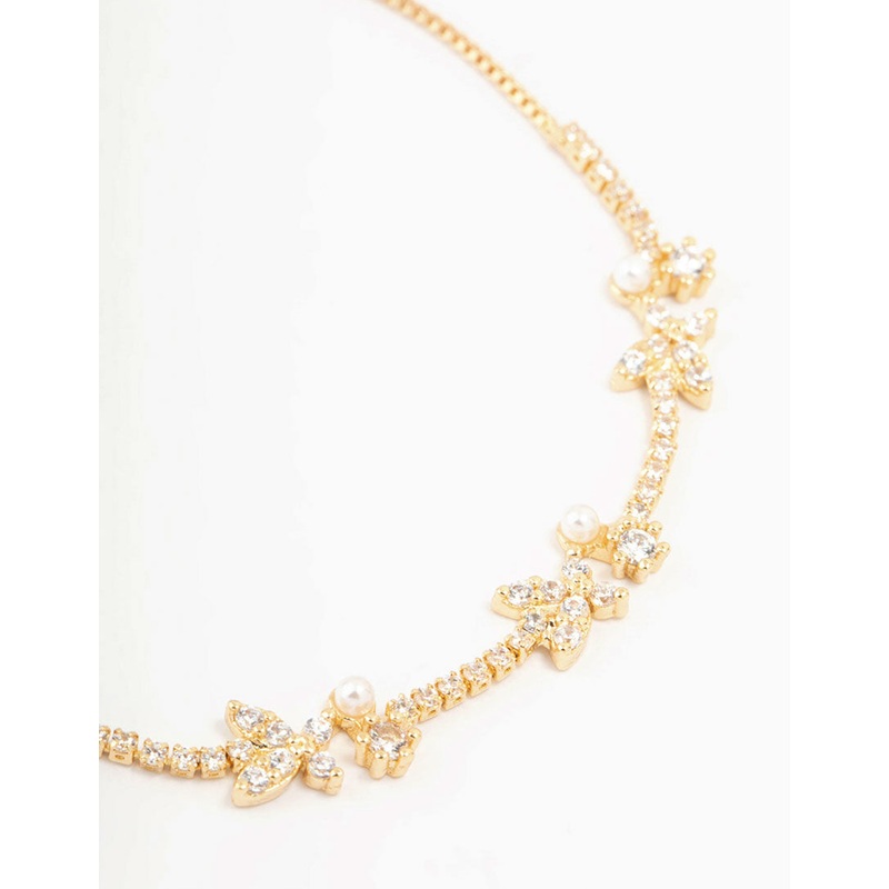 Gold Plated Pearl & Mini Butterfly Toggle Bracelet