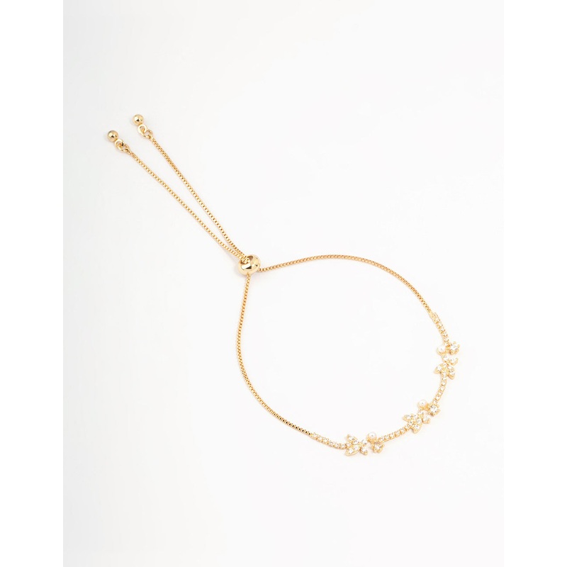 Gold Plated Pearl & Mini Butterfly Toggle Bracelet