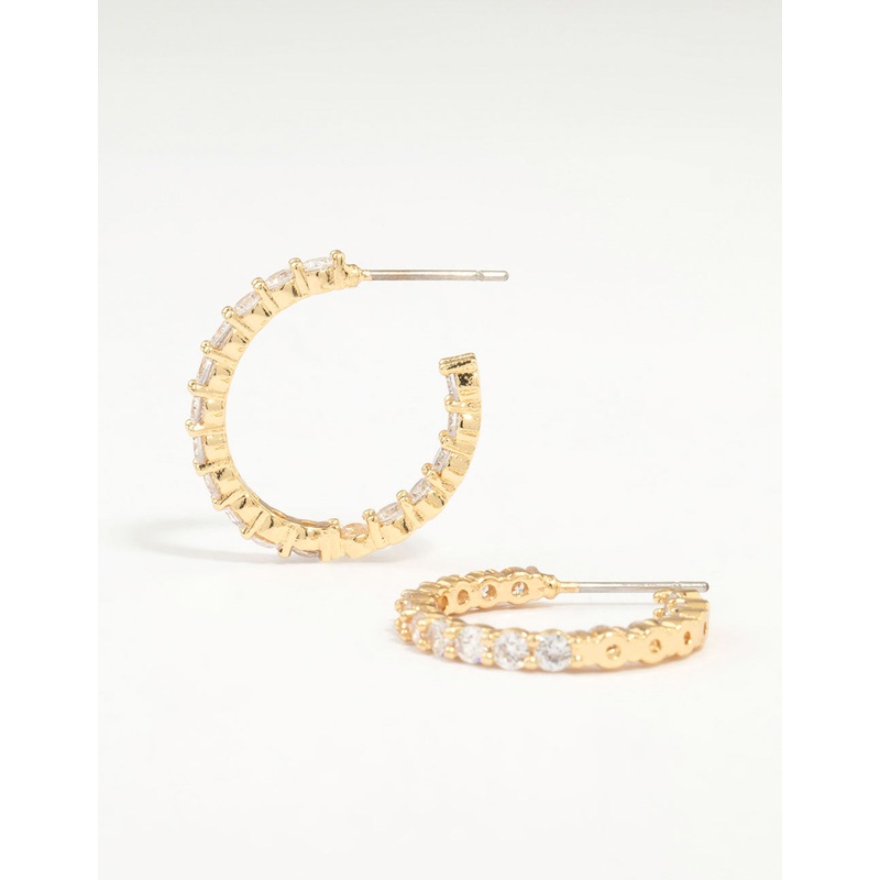 Gold Plated Stone Medium Hoop Earrings