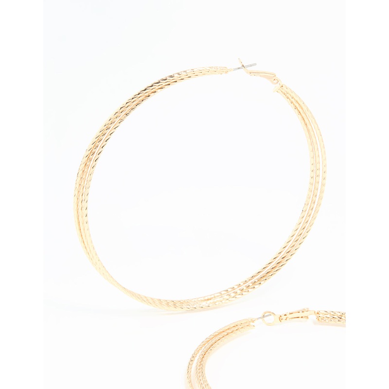 Gold Textured Large Hoop Earrings