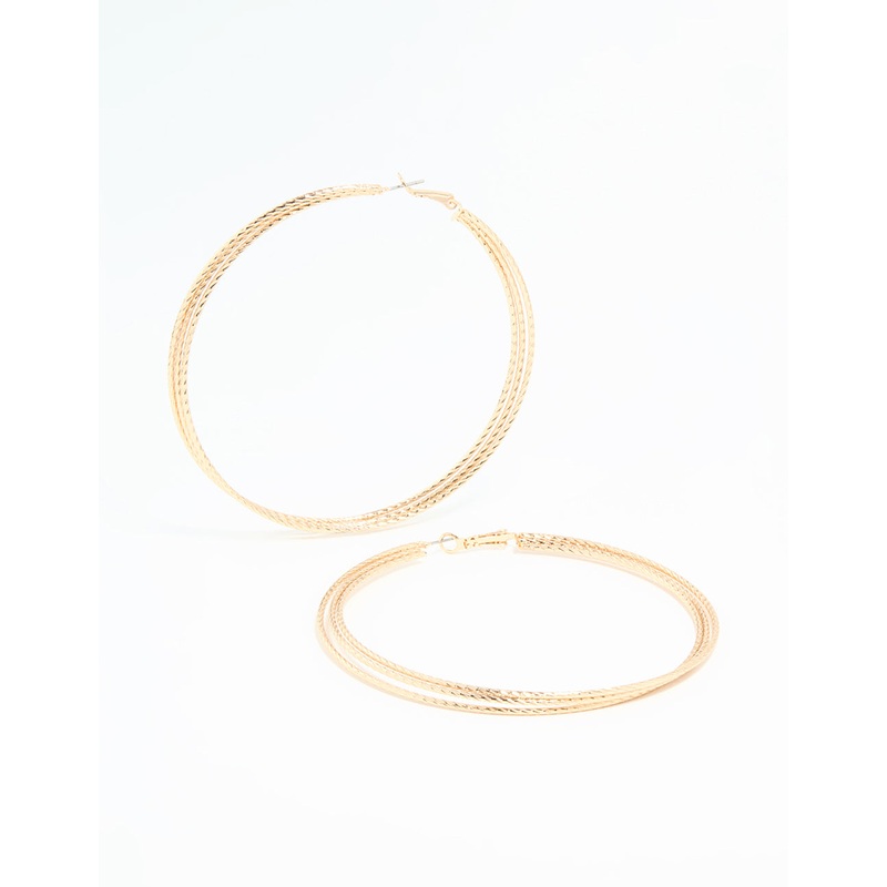 Gold Textured Large Hoop Earrings