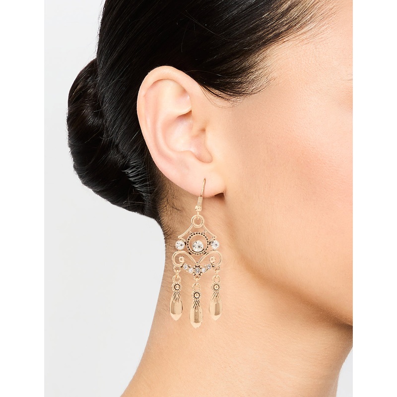 Antique Gold Diamante Hook Earrings