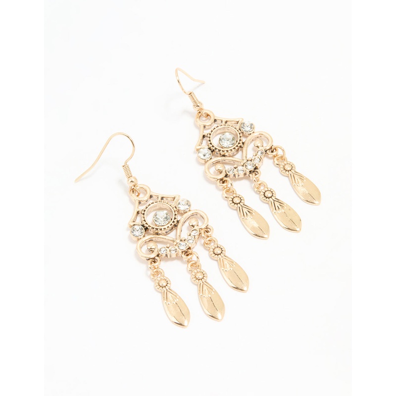 Antique Gold Diamante Hook Earrings