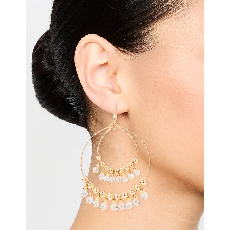 Gold Beaded Diamante Boho Hoop Earrings