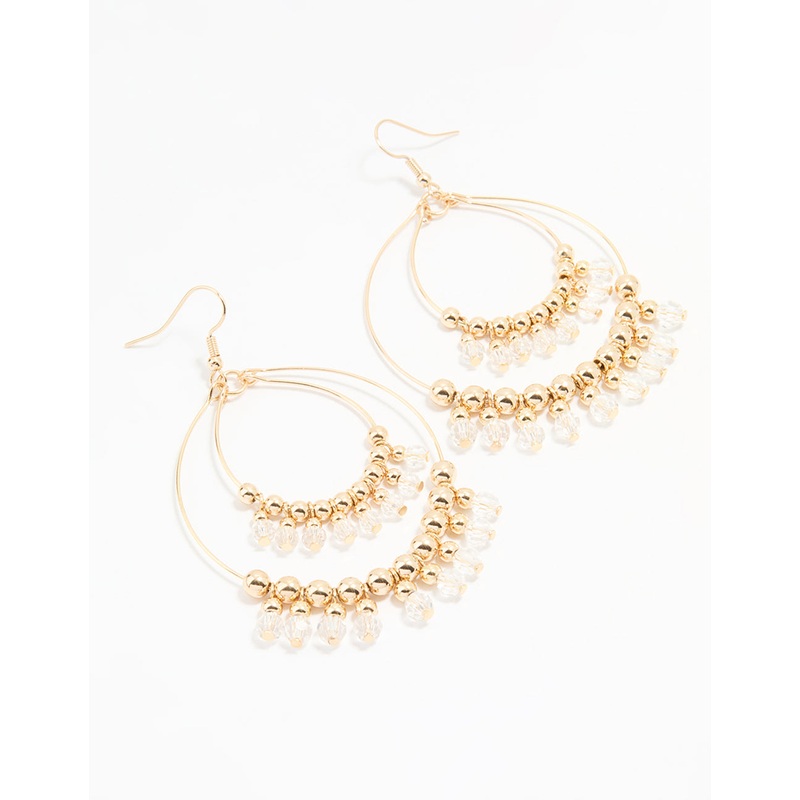 Gold Beaded Diamante Boho Hoop Earrings