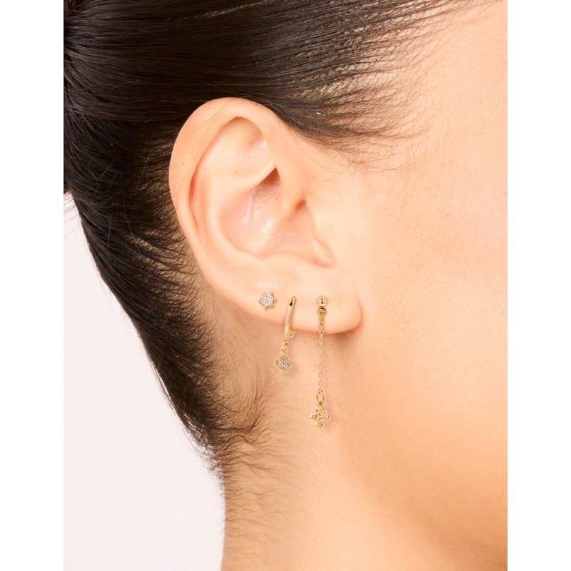 Gold Cubic Zirconia Chain & Stud Earrings 3-Pack