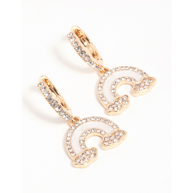 Gold Diamante Rainbow Cloud Huggie Earrings