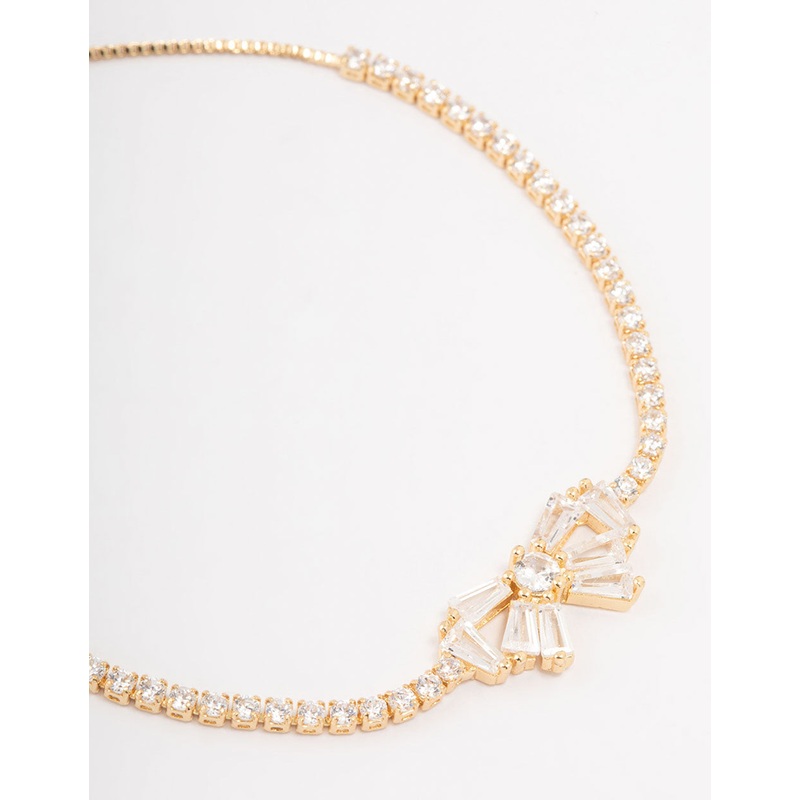 Gold Plated Cubic Zirconia Baguette Bow Toggle Bracelet
