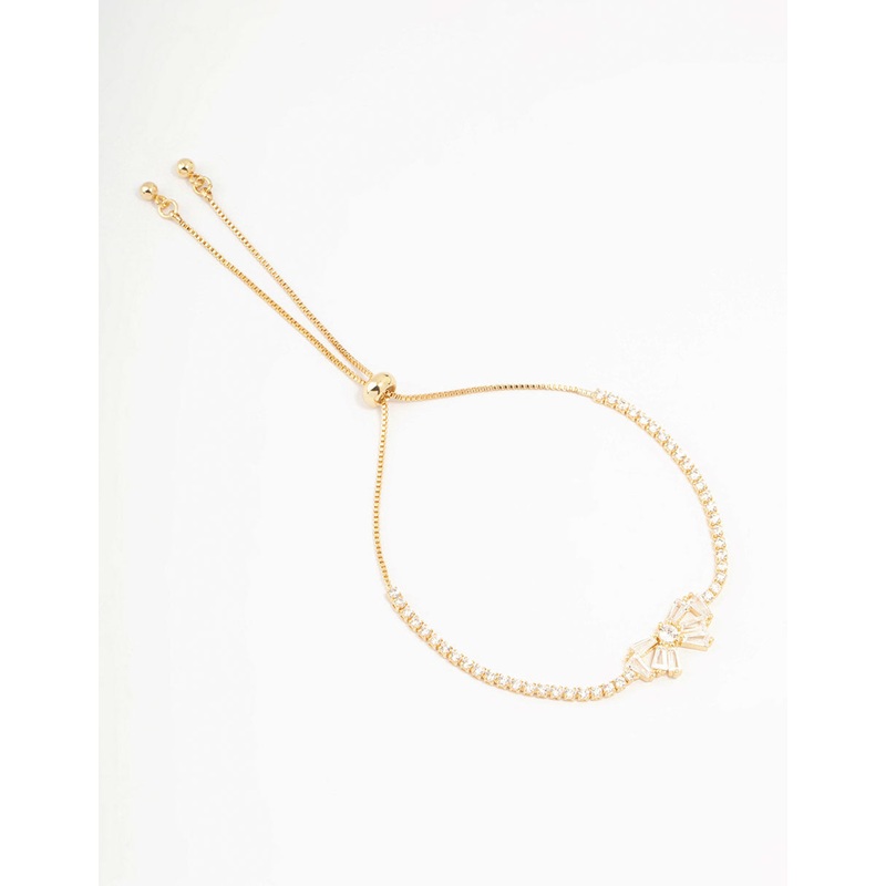 Gold Plated Cubic Zirconia Baguette Bow Toggle Bracelet