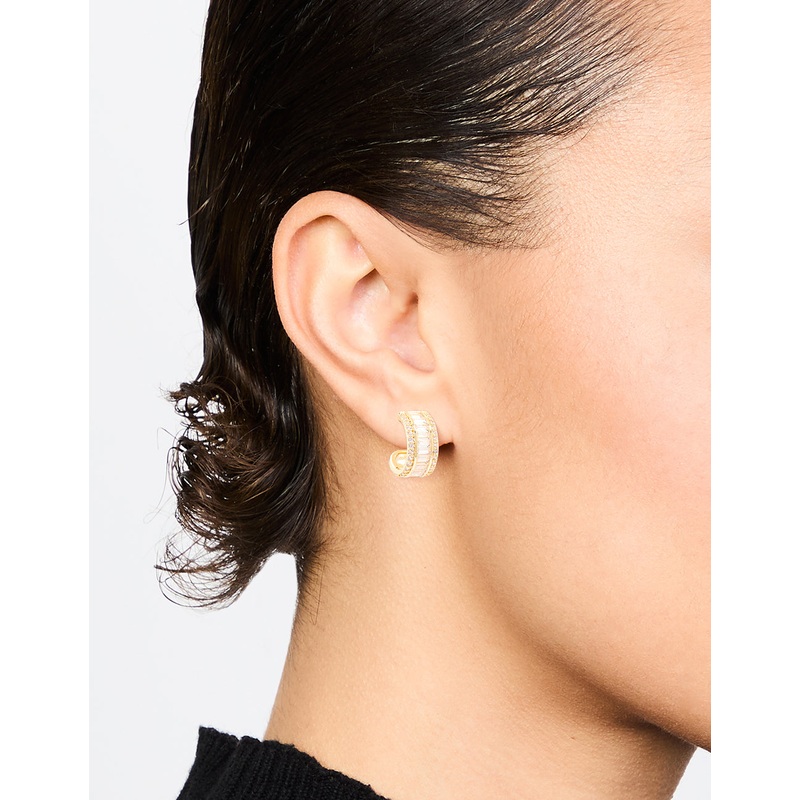 Gold Plated Cubic Zirconia Baguette Small Hoop Earrings
