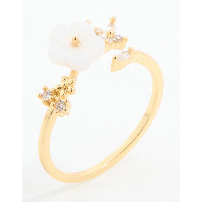 Gold Plated Cubic Zirconia Lovely Flower Wrap Around Ring