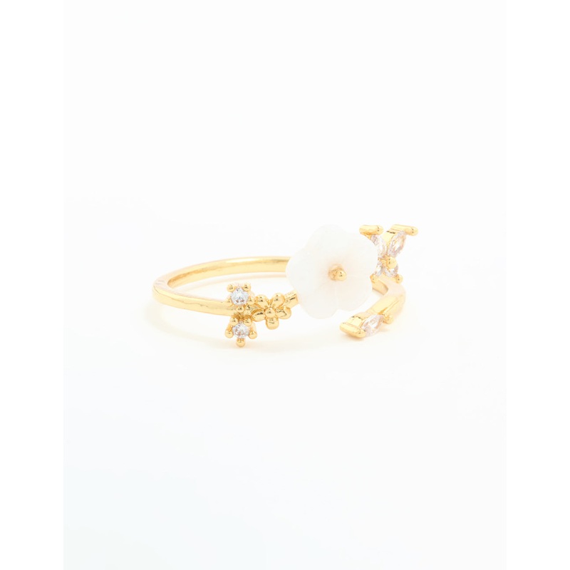 Gold Plated Cubic Zirconia Lovely Flower Wrap Around Ring