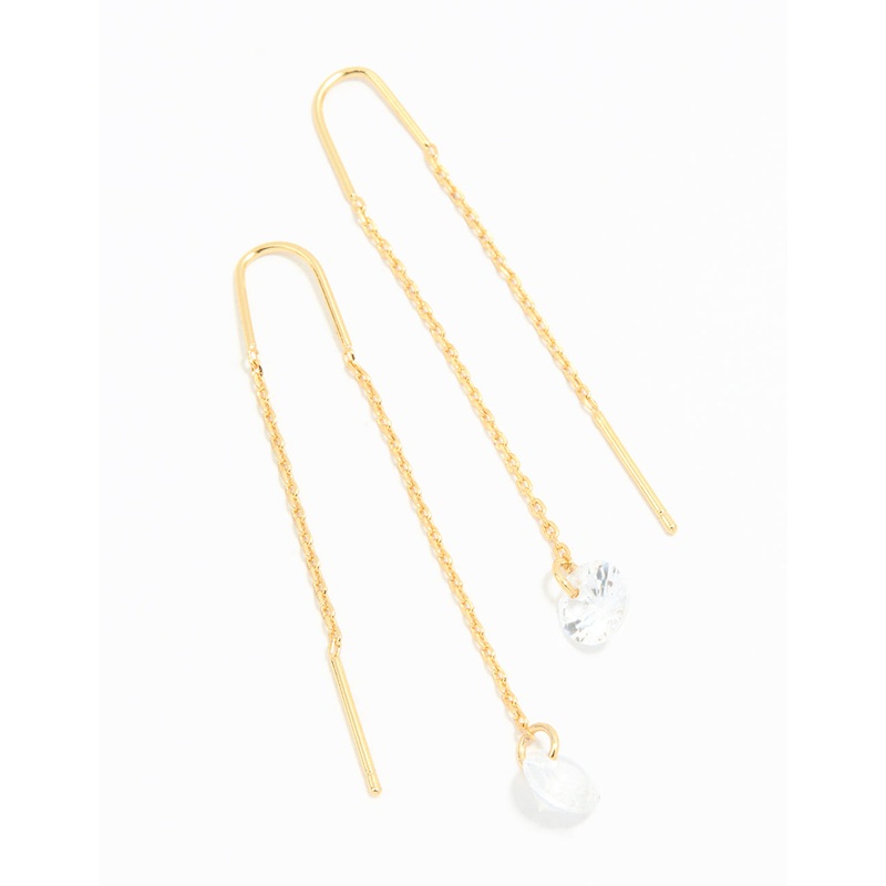 Gold Plated Cubic Zirconia Thread Through Earrings