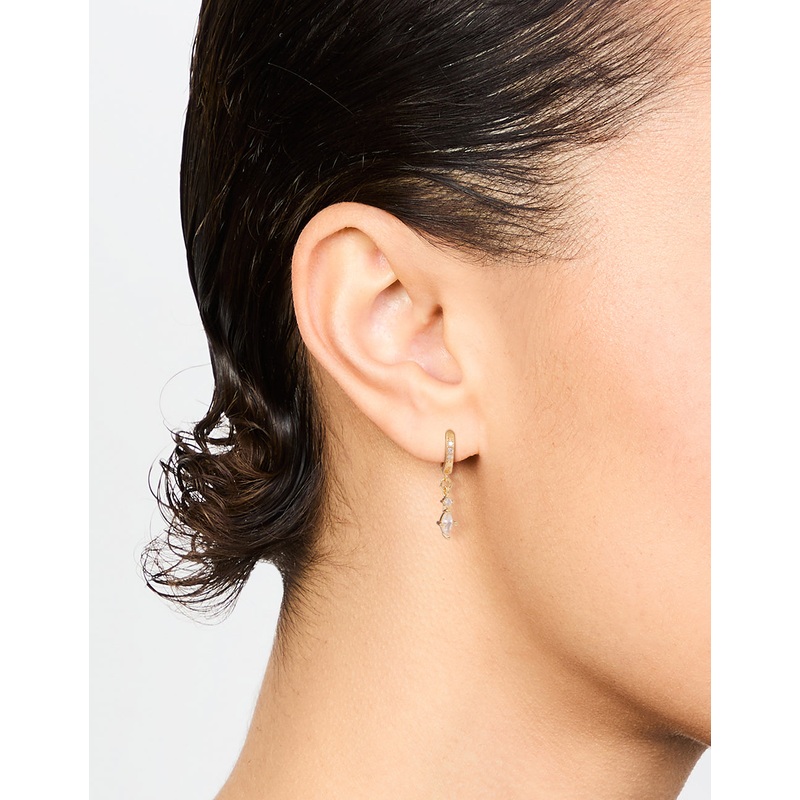 Gold Plated Diamante Marquise Huggie Earrings