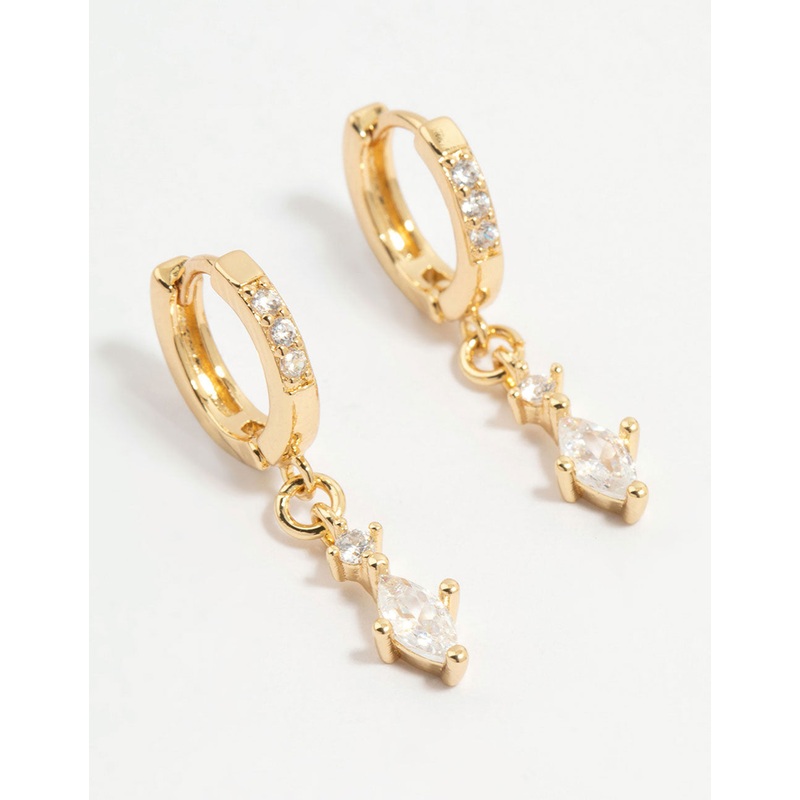 Gold Plated Diamante Marquise Huggie Earrings