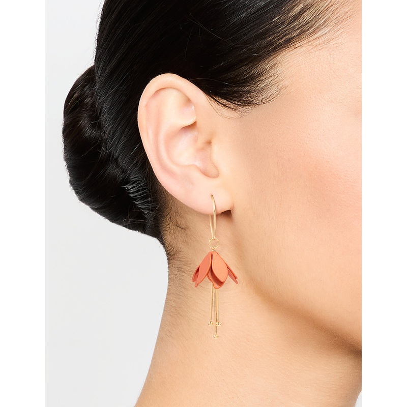 Gold Red Mini Flower Drop Earrings