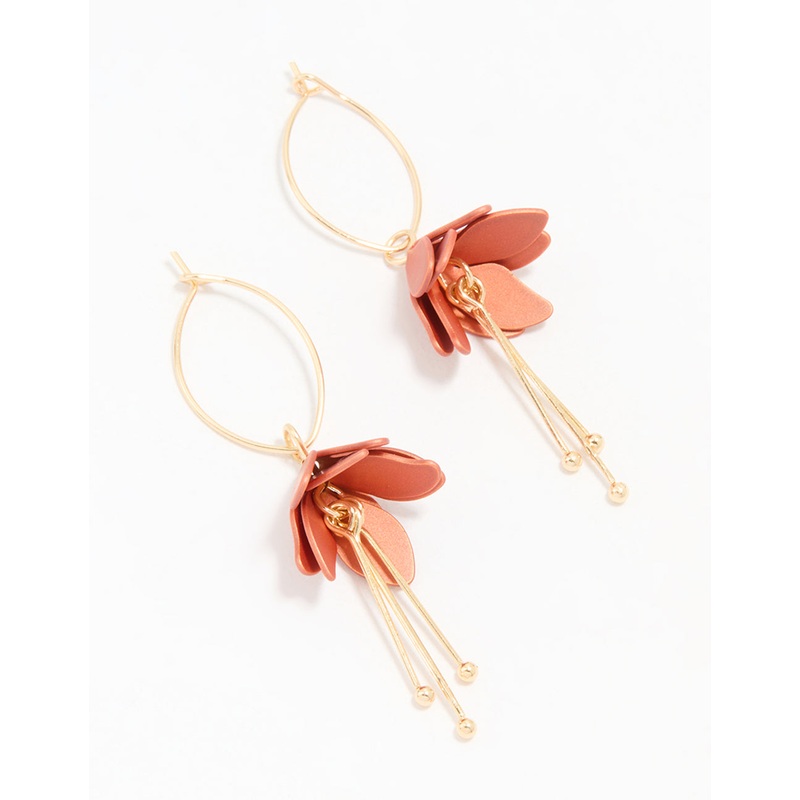 Gold Red Mini Flower Drop Earrings
