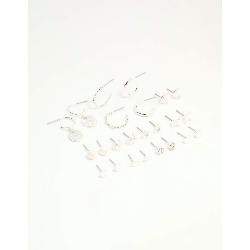 Silver Celestial Hoop & Stud Earrings 12-Pack