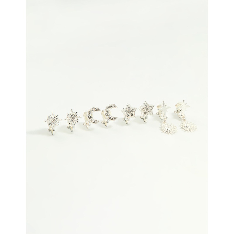 Silver Star & Moon Clip-On Earrings 4-Pack
