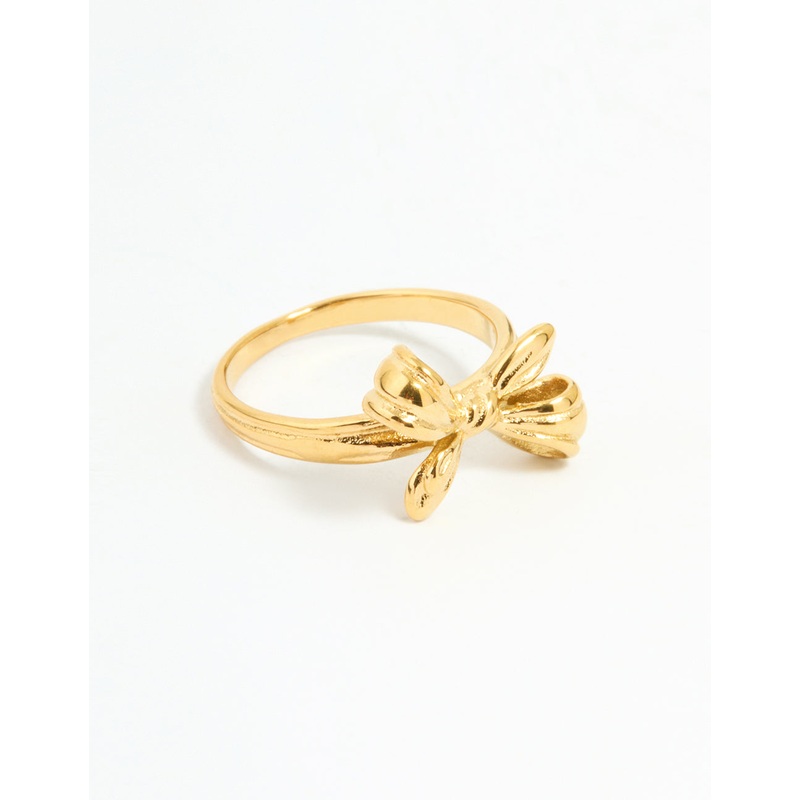 Waterproof Gold Plated Stainless Steel Dainty Bow Ring