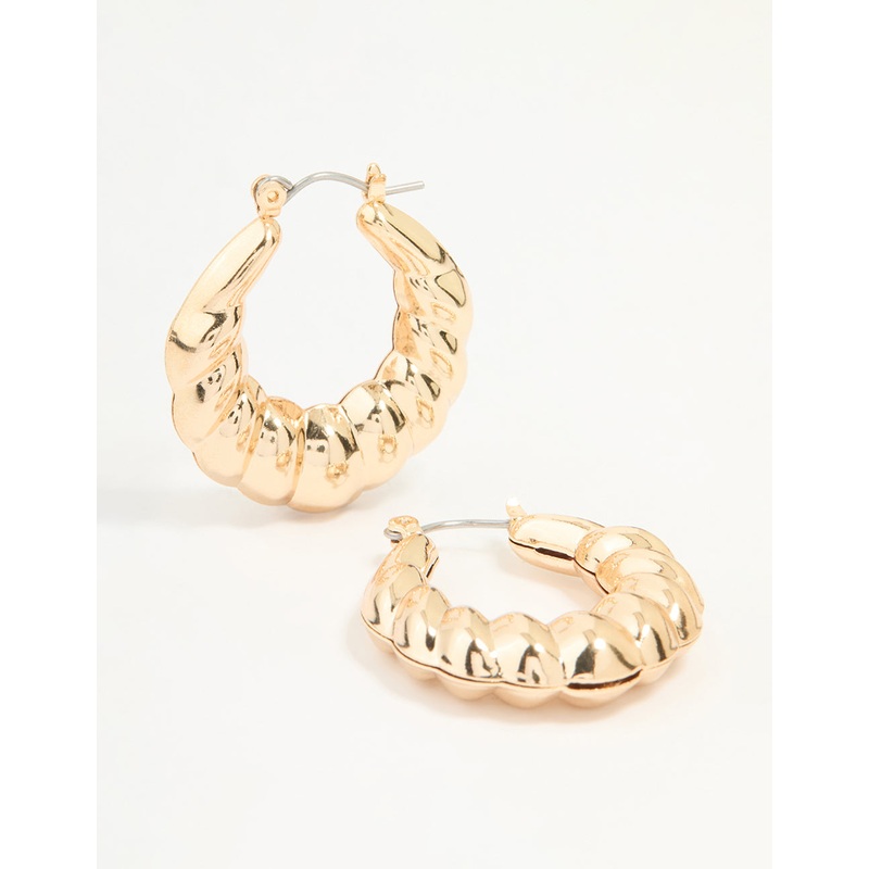 Gold Bubble Ribbed Hoop Earrings