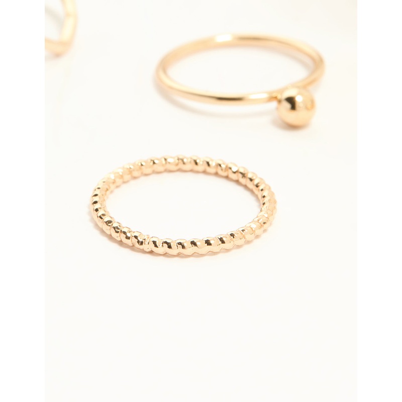 Gold Diamante Zigzag & Twisted Stacking Rings 8-Pack