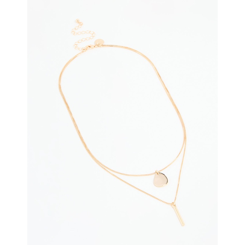 Gold Disc Pendant & Tassel Layered Necklace